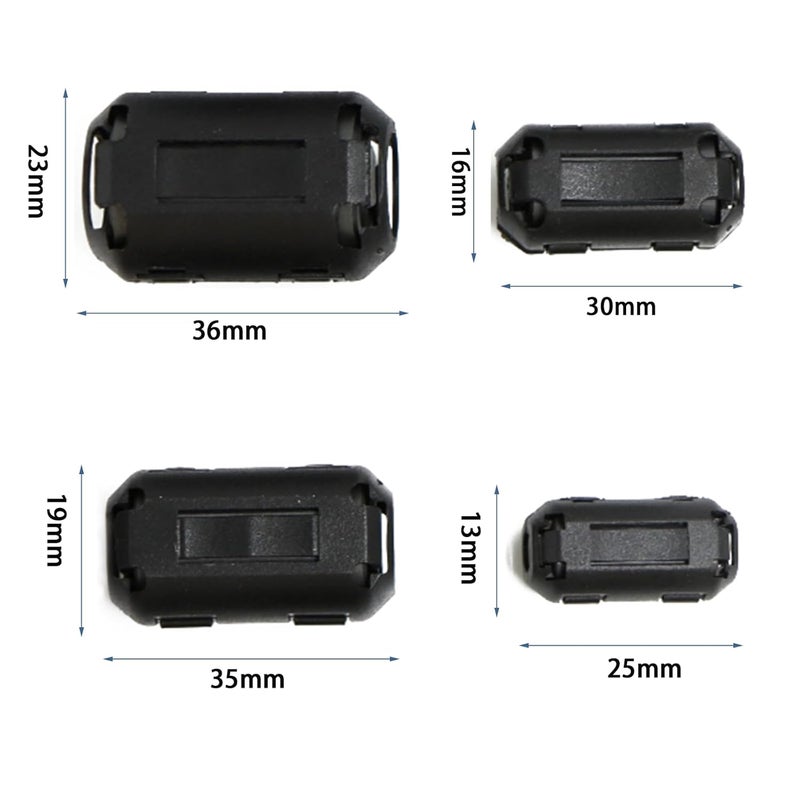 FeFu 20Pcs Clip-on Ferrite Ring Core Ferrite Bead RFI EMI Noise Suppressor Cable Clip for 3mm/ 5mm/ 7mm/ 9mm/ 13mm Diameter Cable, Black - Image 5